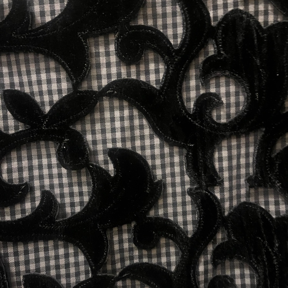 Adore Black Velvet Overlay Top with Gingham Blouse Underlay. Sz Med - Picture 4 of 7
